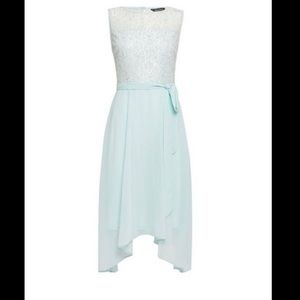 MINT LACE HANKY HEM MIDI DRESS